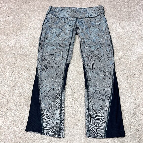 Nike Dri-Fit Leggings Black White Cropped Drawstring Zip Pocket Women’s Medium - Picture 5 of 12